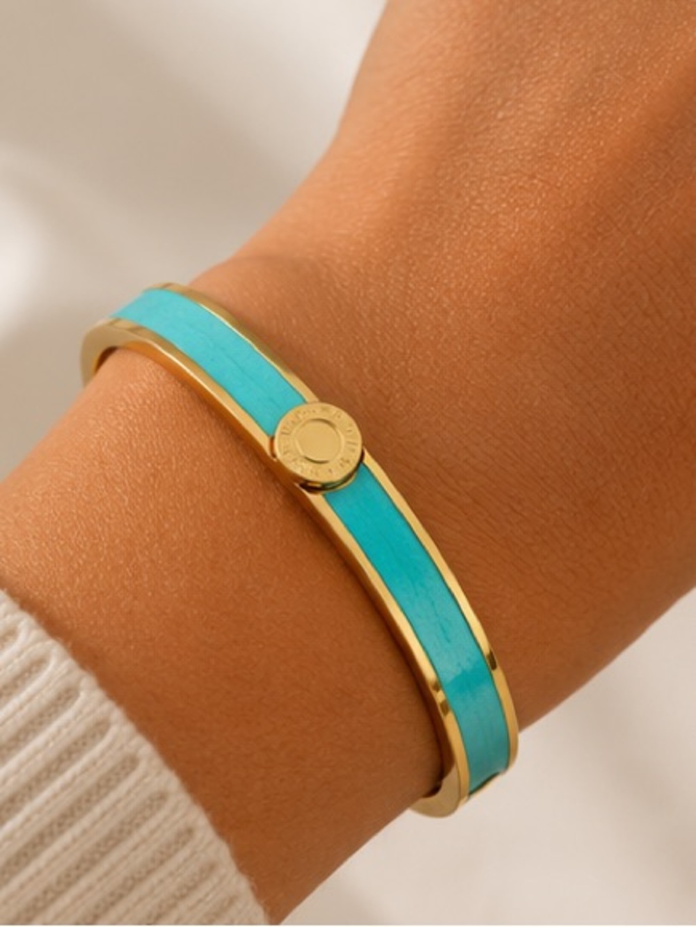 Designer Inspired Aqua Enamel Roman Numeral Bangle Bracelet ✨